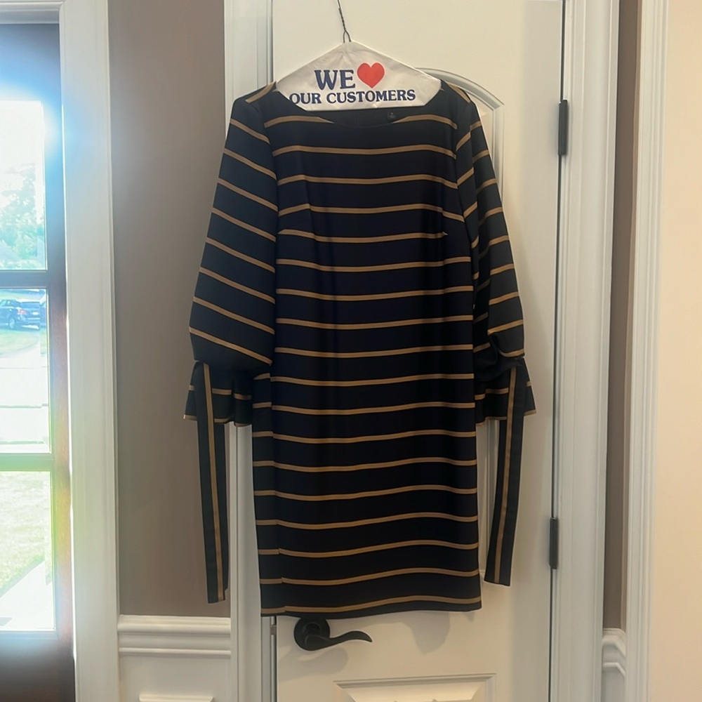 Banana Republic Blue And Tan Stripe Satin Dress Size 8 perfect condition